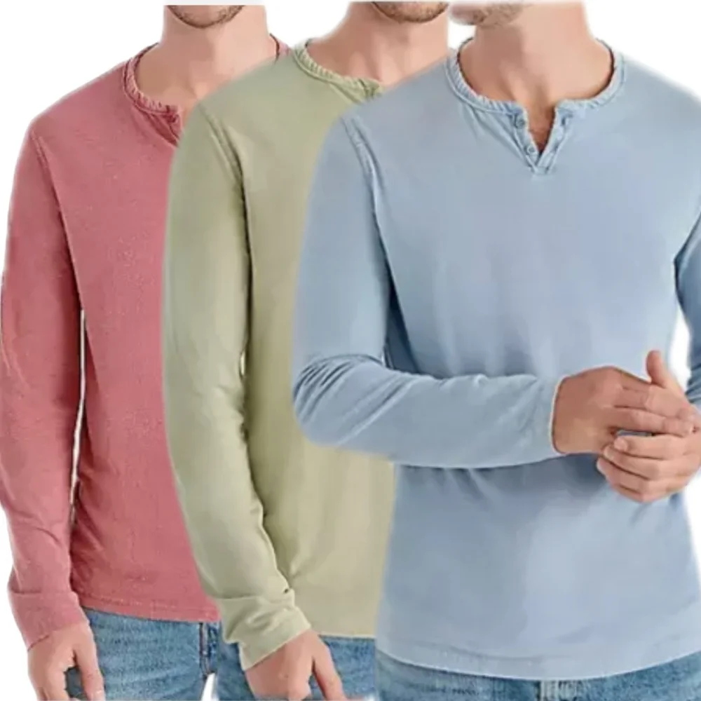 NWT Lucky Brand Men's Long Sleeve Triblend Notch Neck Henley with button closur - Picture 1 of 15